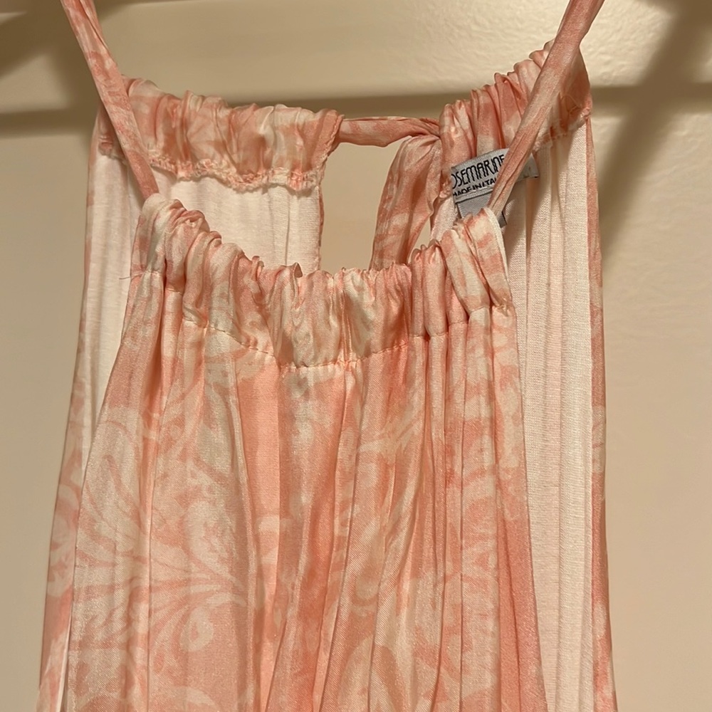 Pink silk print tie neck sun dress hits below knee/ wear w/w-out belt